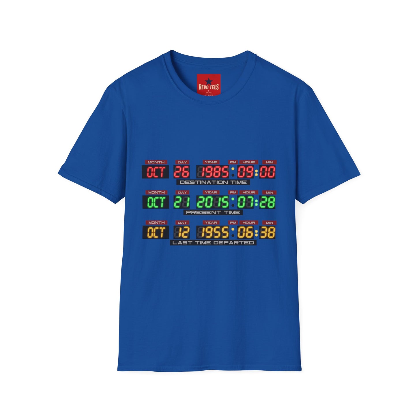 T‑Shirt — Back to the Future Time Display Graphic (Oct 26 1985 / Oct 21 2015)