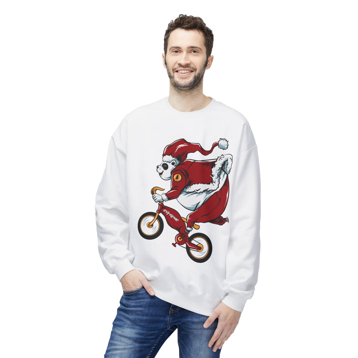 Santa Bear BMX Sweatshirt — Funny Christmas Cycling Holiday Crewneck