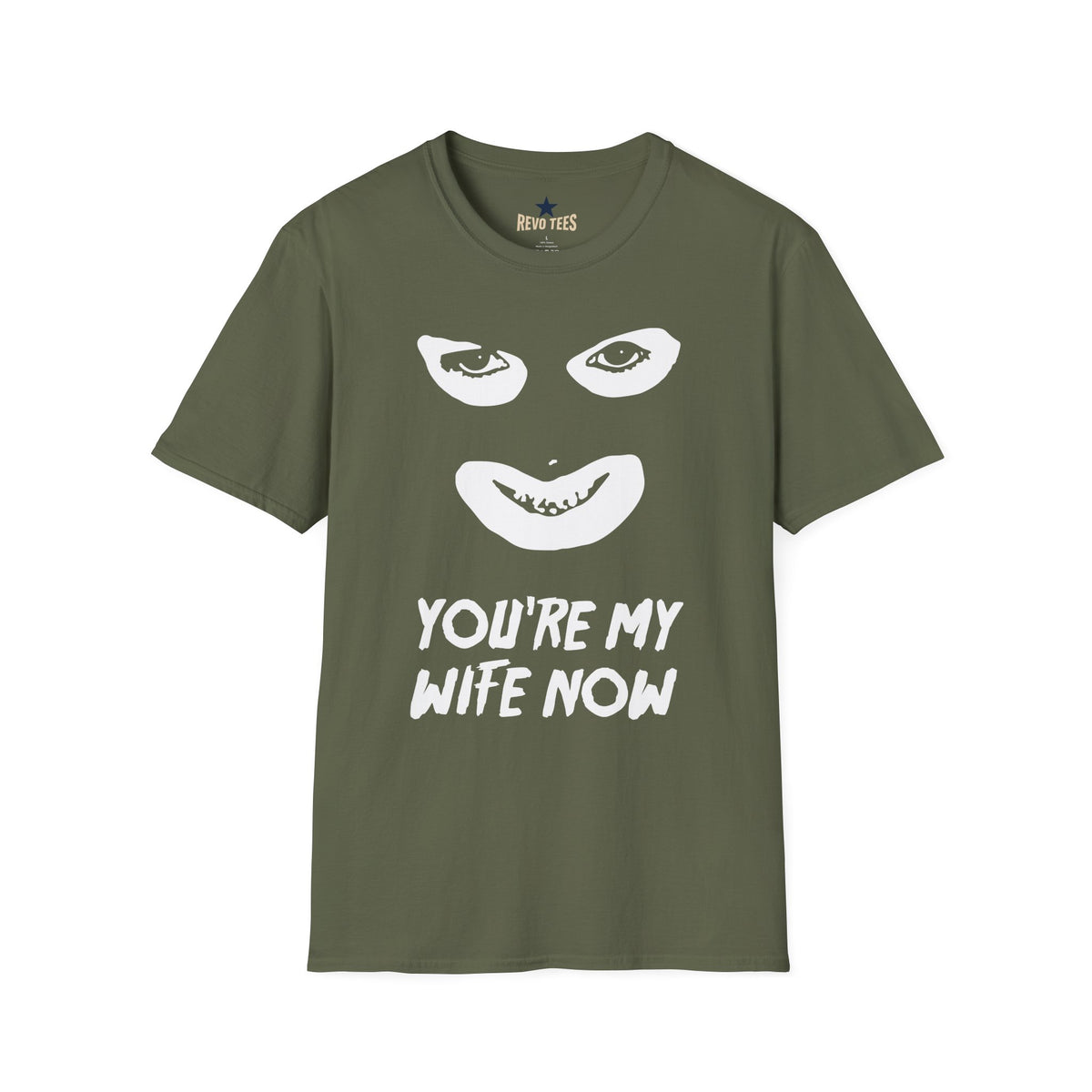 Revotees Youre My Wife Now Creepy Mask Face Graphic for Horror Fans T-Shirt - alternate view 4