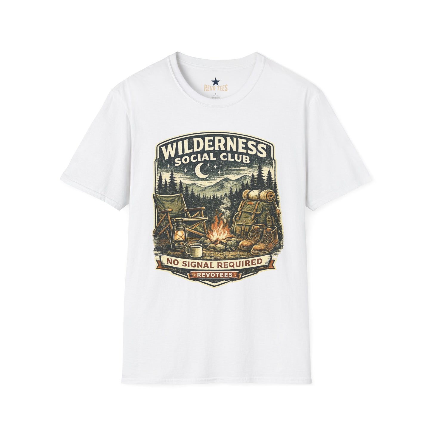 REVOTEES Wilderness Social Club T-Shirt — Vintage Camping Adventure Graphic