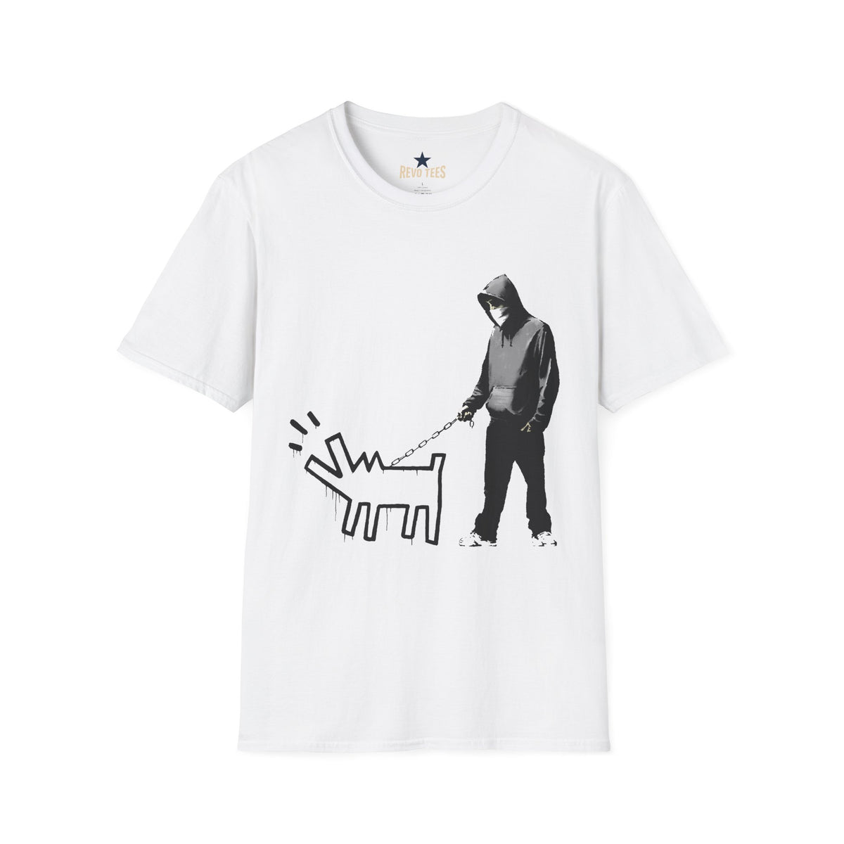 Revotees Banksy Walking the Dog Urban Keith Haring Style Graphic T-Shirt