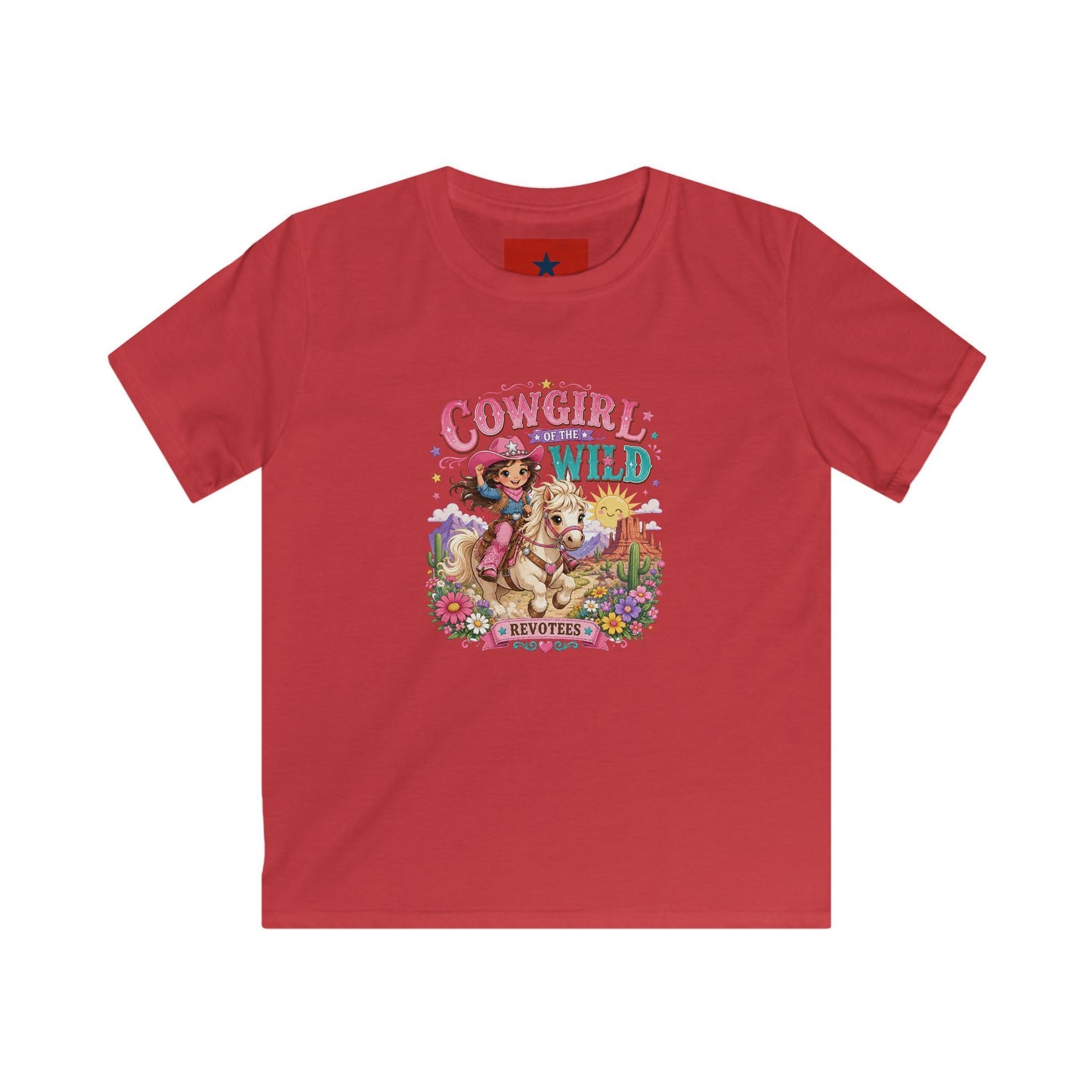 Kids Tee — "Cowgirl at Heart" Colorful Western Graphic (Cowgirl & Wild Print)