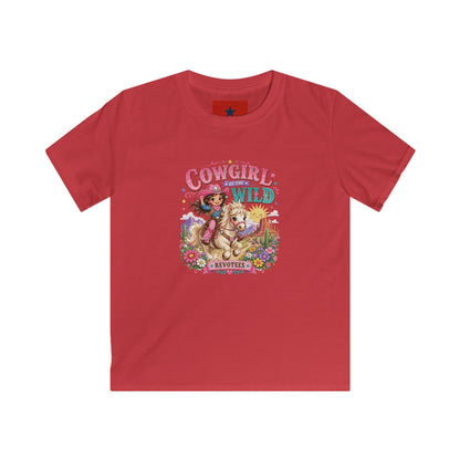 Kids Tee — "Cowgirl at Heart" Colorful Western Graphic (Cowgirl & Wild Print)