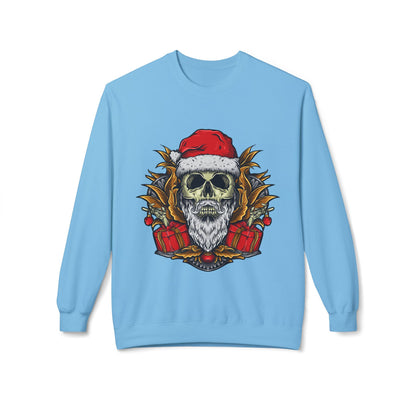 Skull Santa — Edgy Christmas Skull with Santa Hat and Gifts Crewneck Sweatshirt