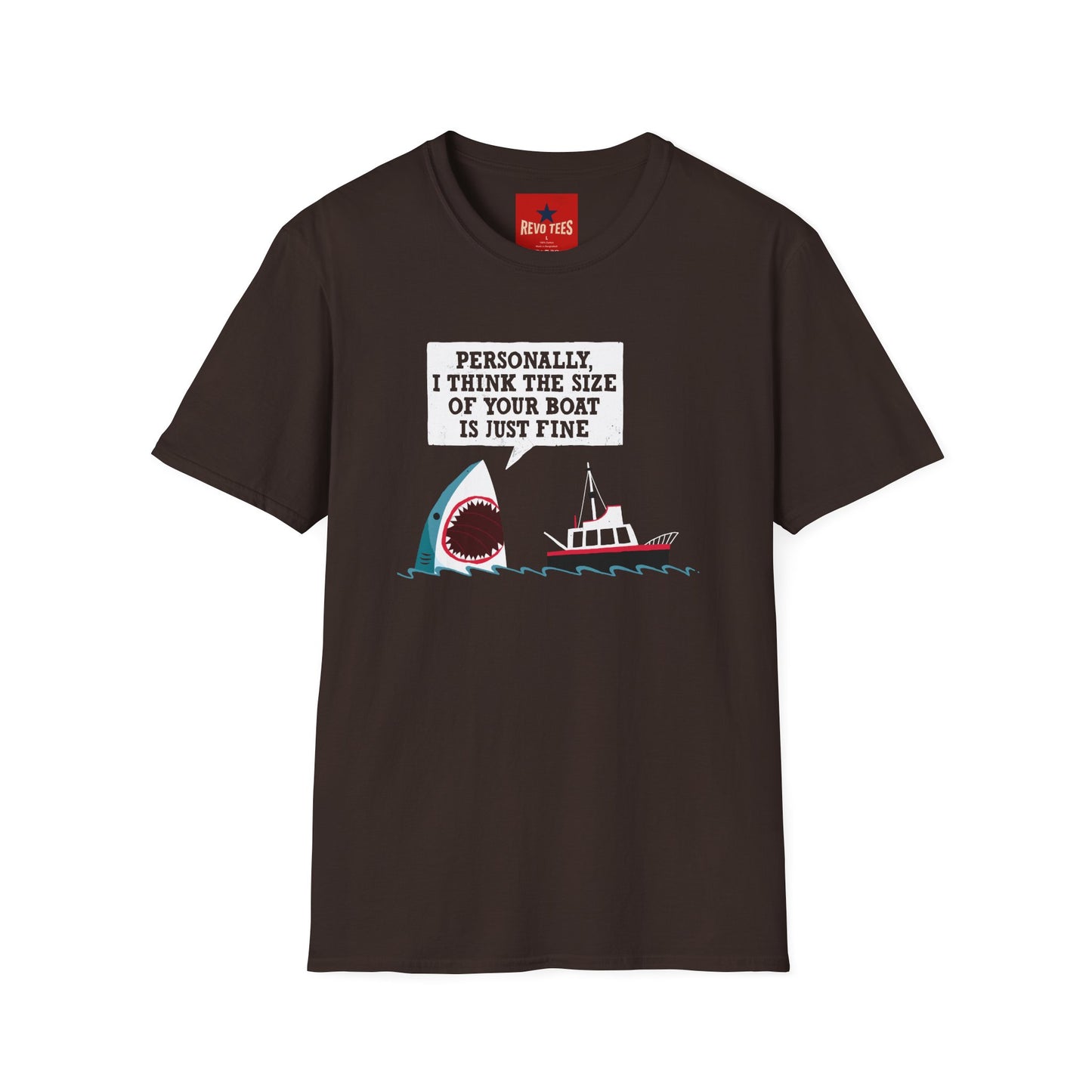 Shark Joke T-Shirt — "Personally, I Think the Size of Your Boat Is Just Fine" Graphic Tee
