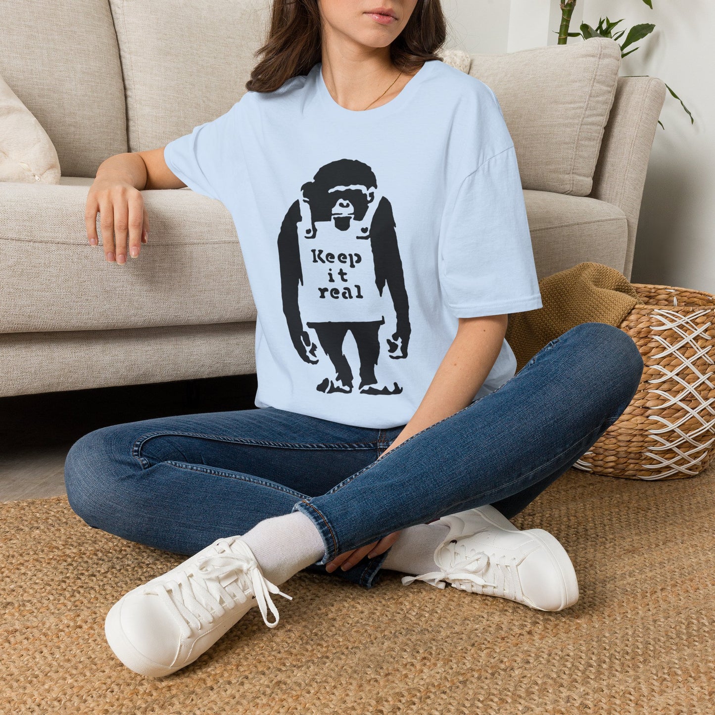 Banksy T‑Shirt — 'Keep It Real' Monkey Graphic Tee — Vintage Streetwear, Casual Gift