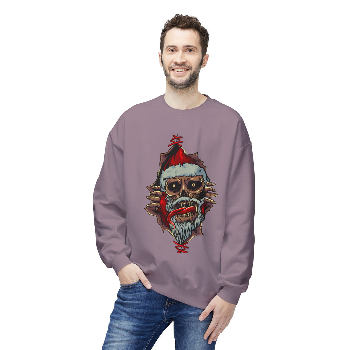 Skull Santa Crewneck Sweatshirt — Horror Christmas Graphic