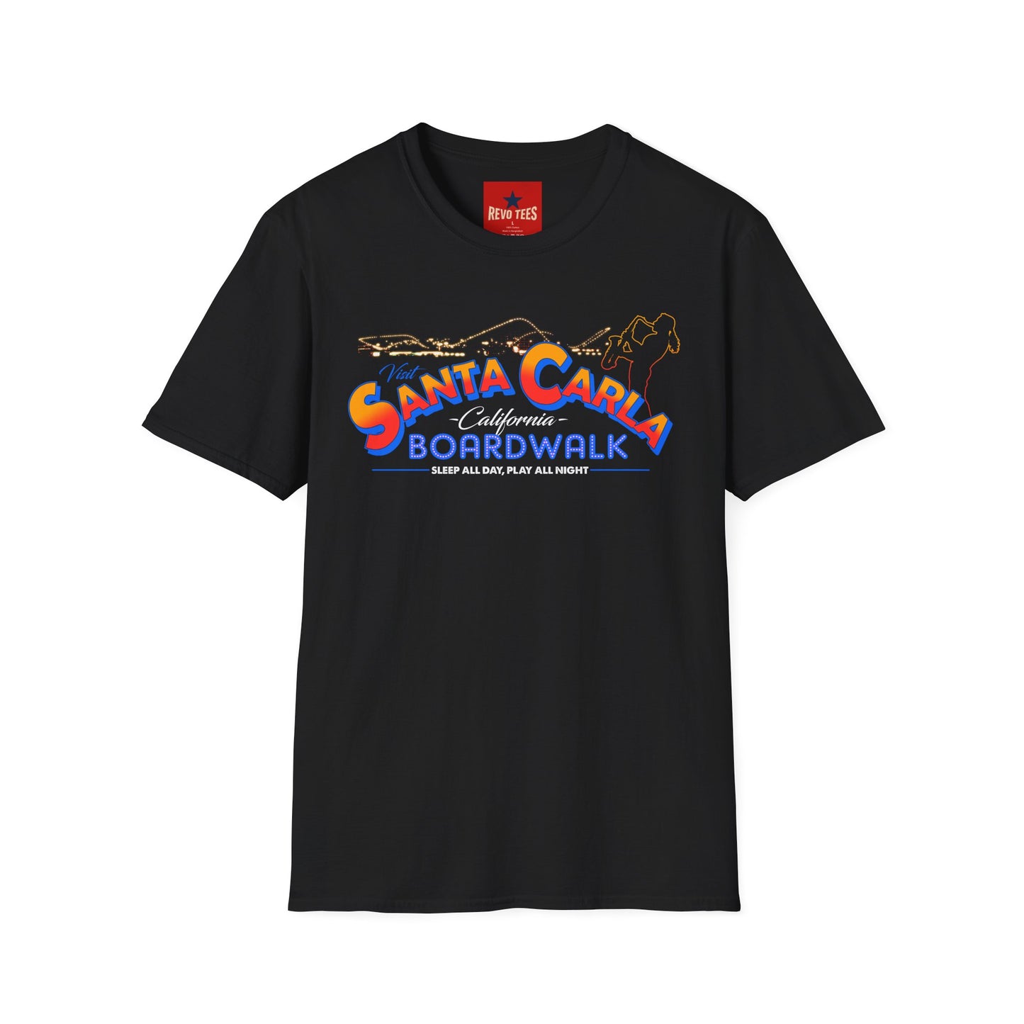 Santa Carla Boardwalk T-Shirt — Retro California Beach Tee ("Sleep All Day, Play All Night")