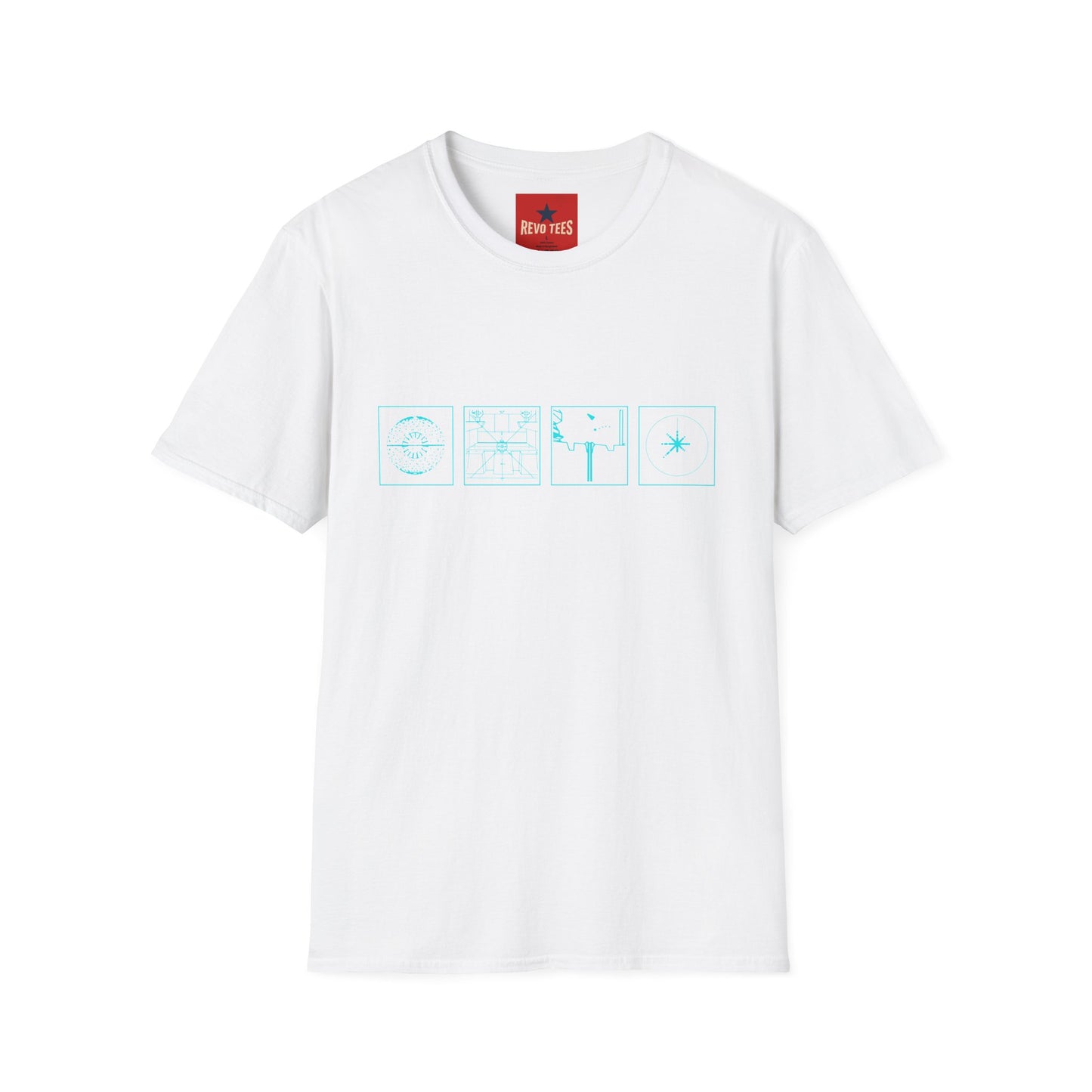 Minimal Celestial Icons T-Shirt — Light Blue Astrological Symbols