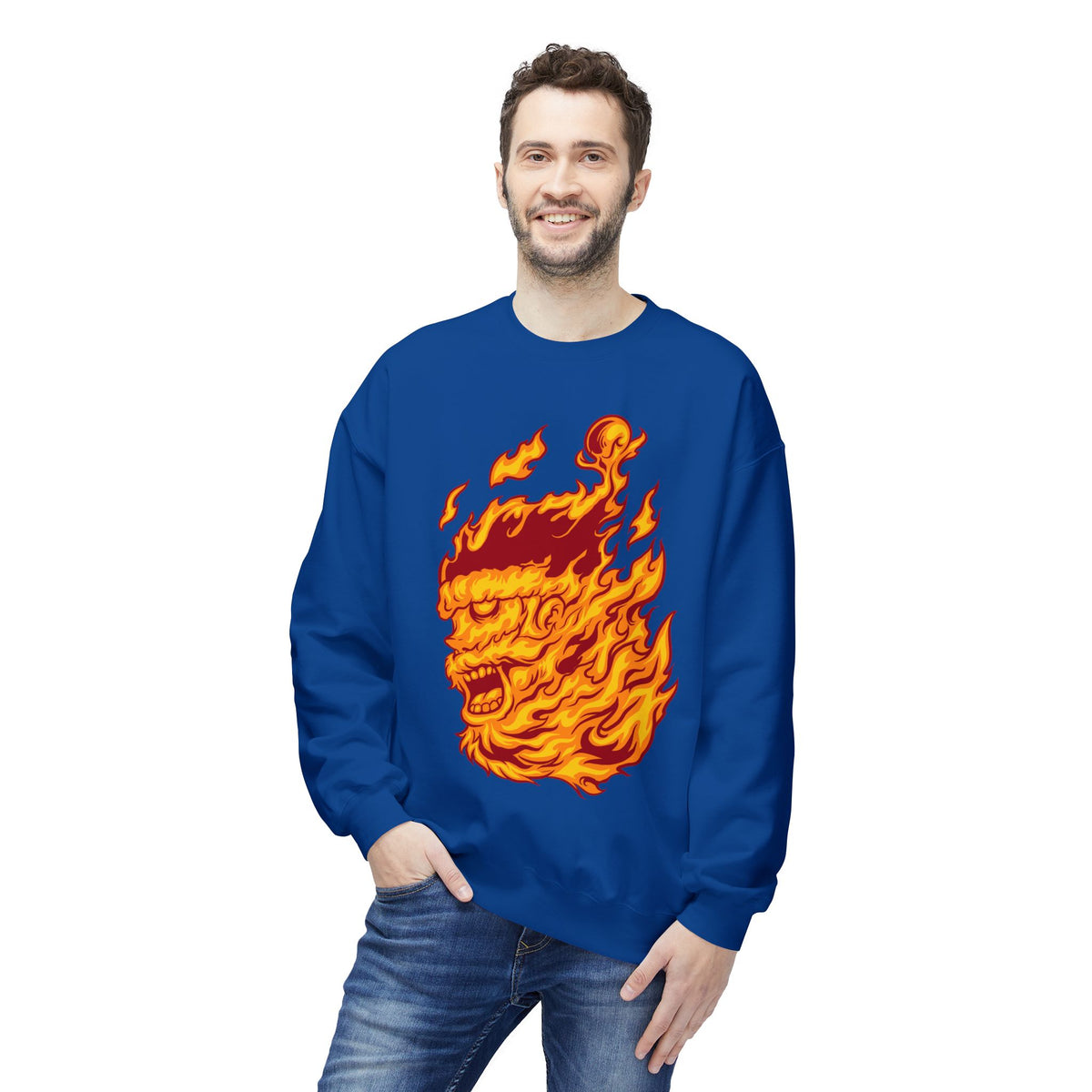 Flaming Santa Skull Redneck - I mean Crewneck Sweatshirt