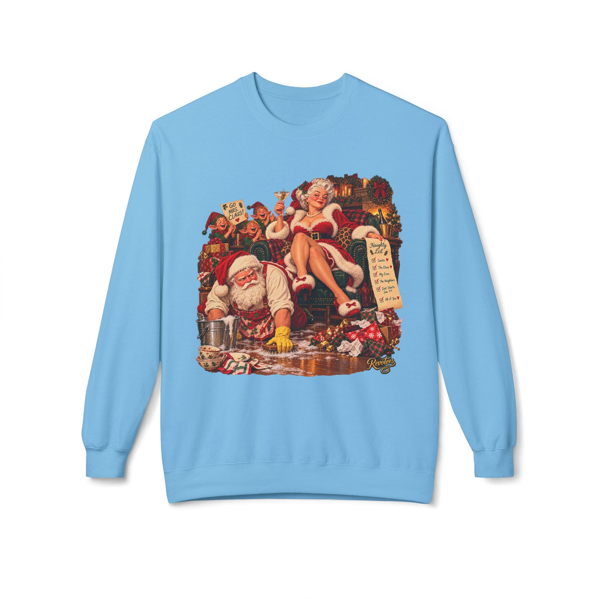 REVOTEES Vintage Santa Pin-Up Christmas Crewneck Sweatshirt