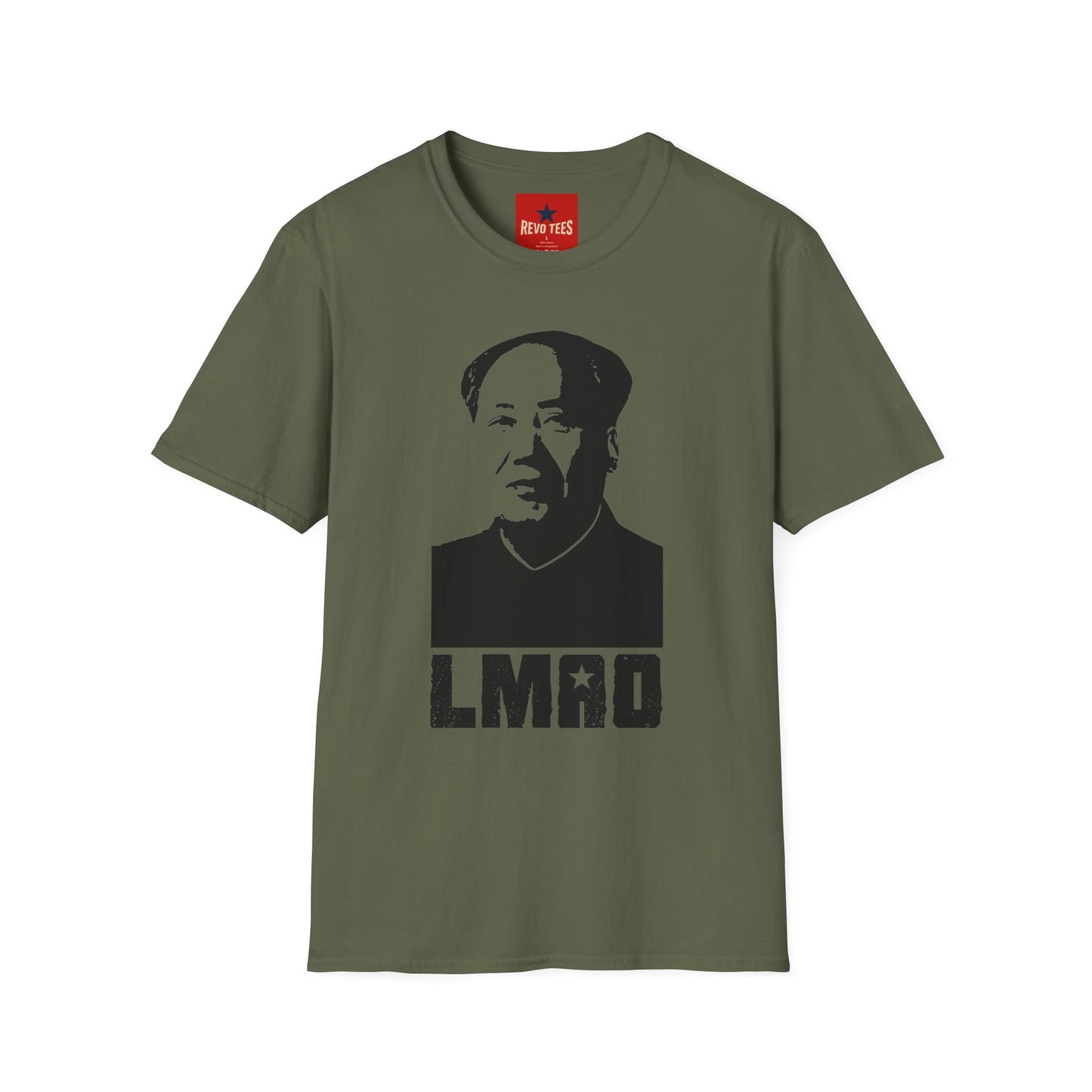 Graphic Tee with Bold Monochrome Portrait and "LMAO" Text