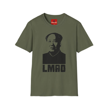 Graphic Tee with Bold Monochrome Portrait and "LMAO" Text