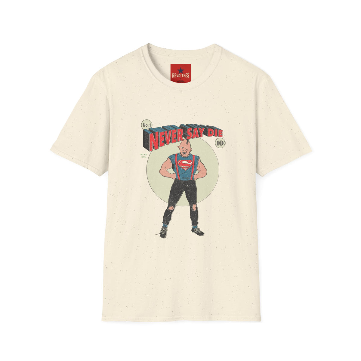 Revotees Never Say Die Retro Strongman Graphic T-Shirt - alternate view 6