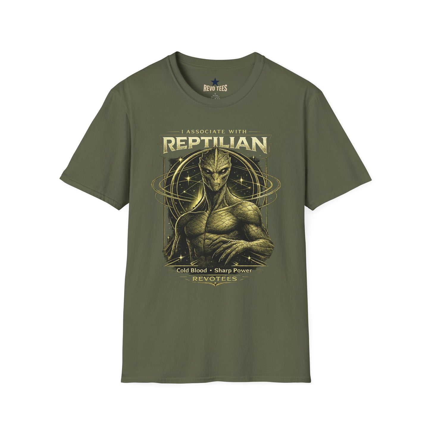 REVOTEES Reptilian Alien Graphic T‑Shirt — "I Associate With Reptilian" Sci‑Fi Tee