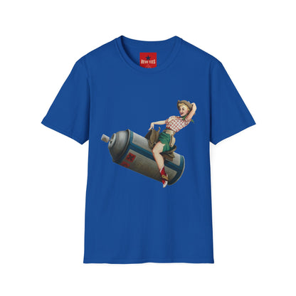 Banksy Pin-Up Cowgirl T-Shirt — Retro Pinup Girl Riding Soda Can Vintage Tee