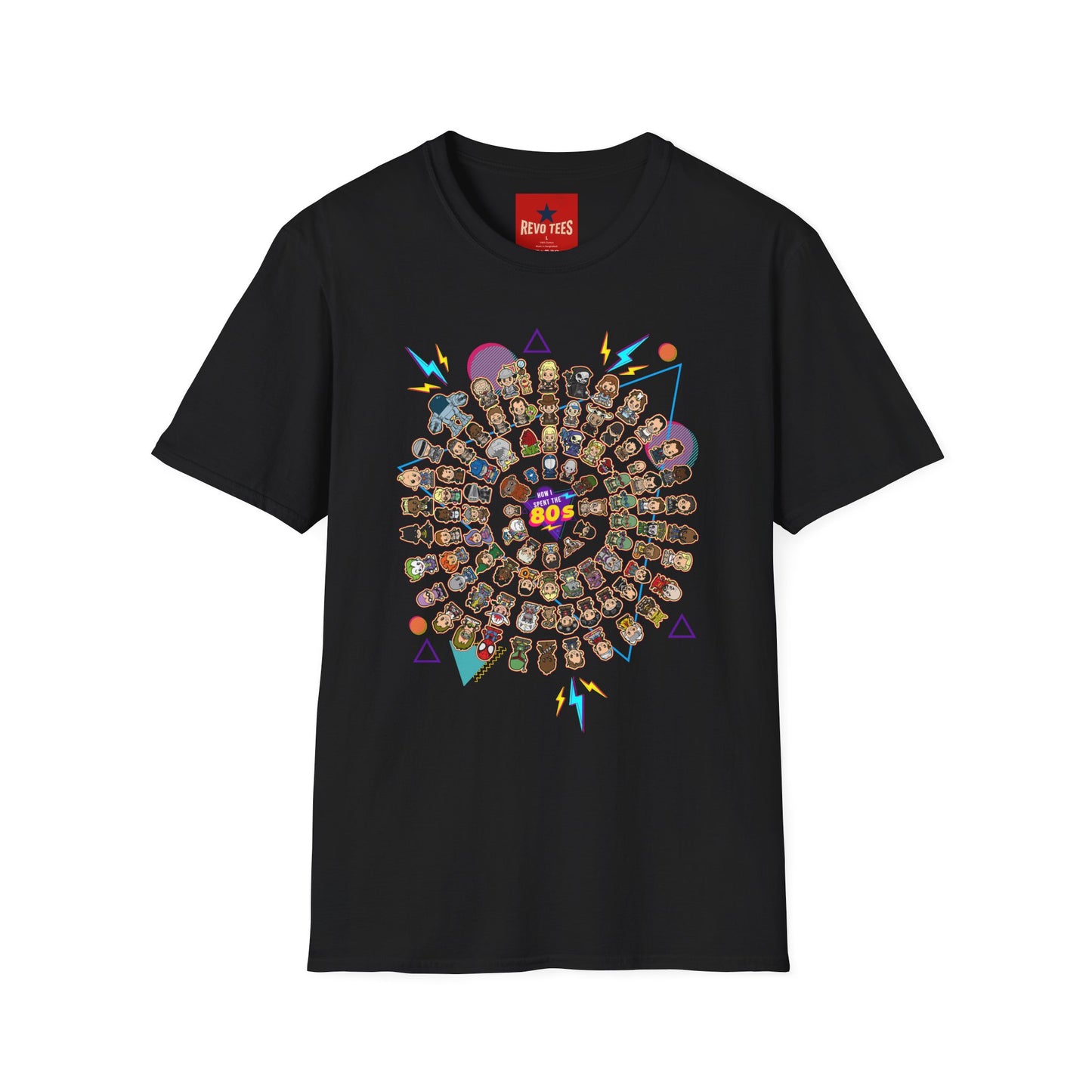 Retro Character Spiral T-Shirt — 80s Cartoon Cast Design