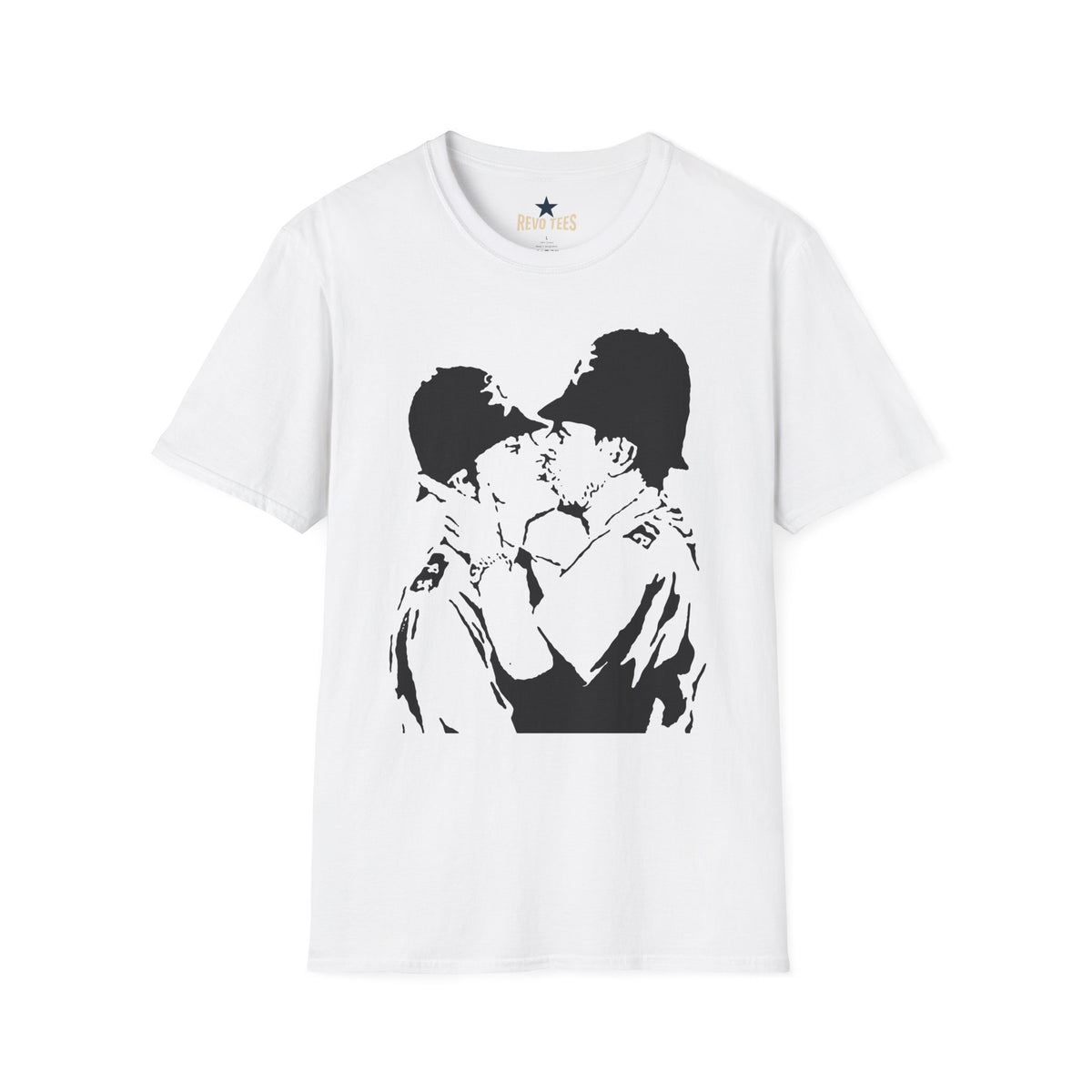 Revotees Banksy Kissing Soldiers Graphic Vintage Stencil Couple Print T-Shirt