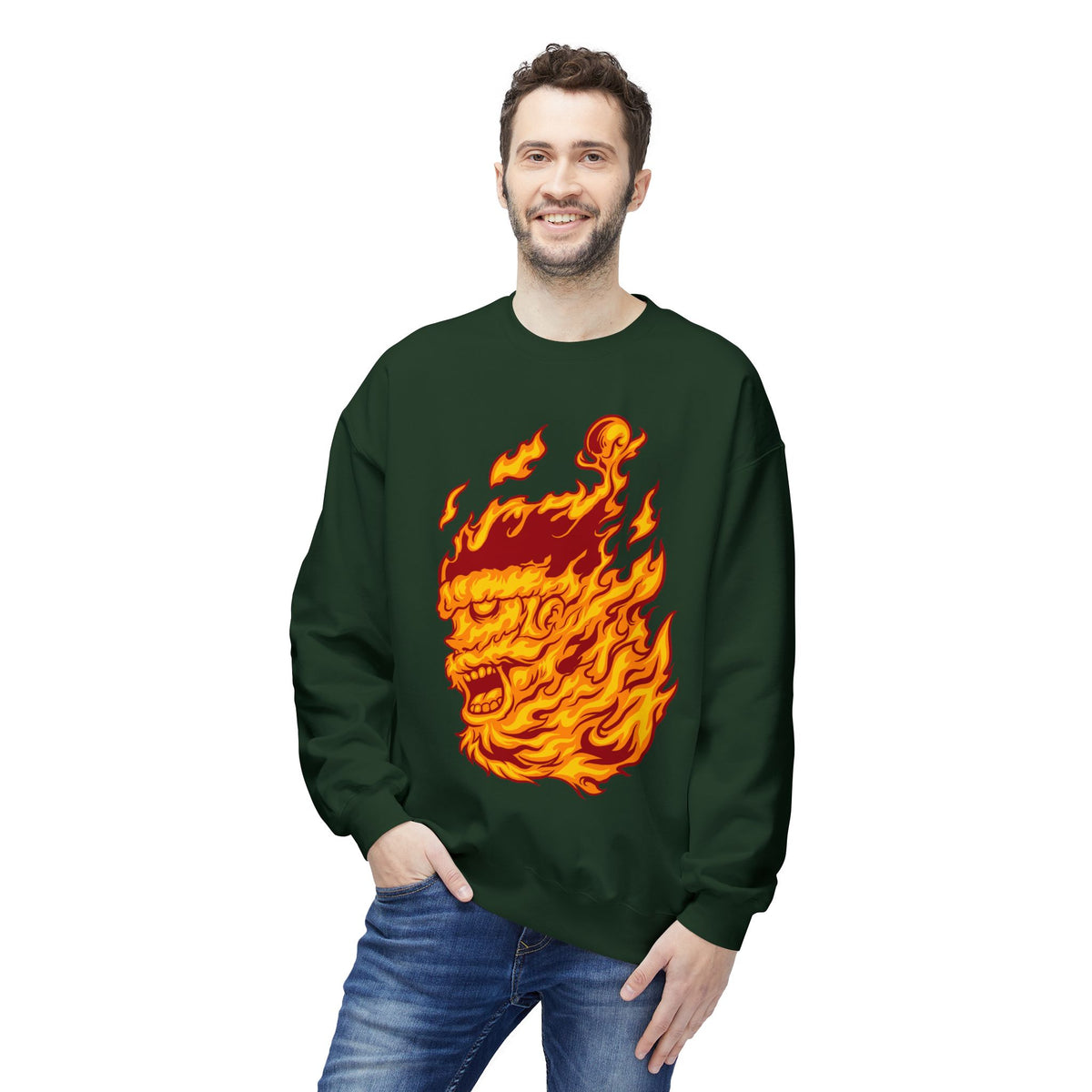 Flaming Santa Skull Redneck - I mean Crewneck Sweatshirt