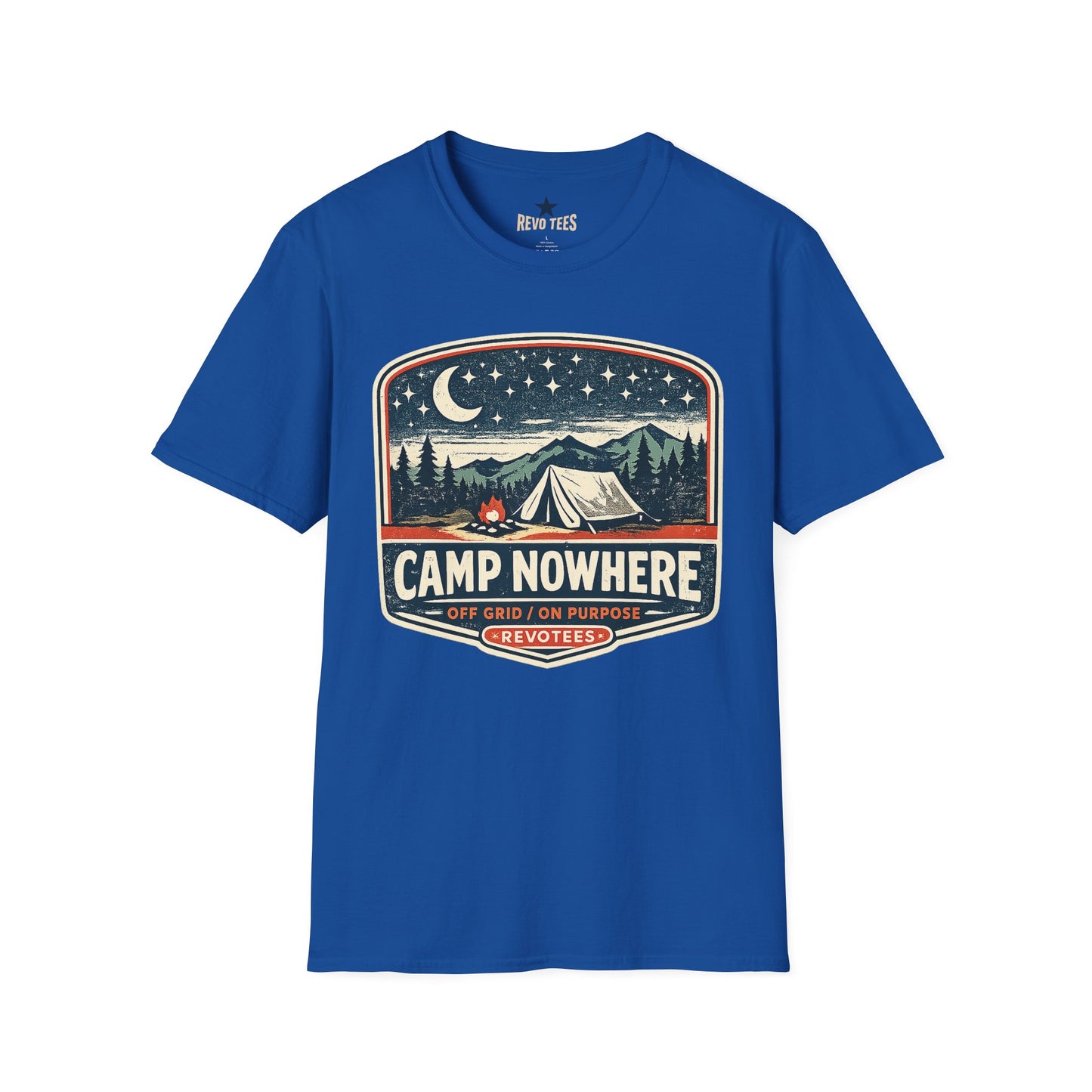 REVOTEES Camp Nowhere Vintage Camping T-Shirt — Starry Night Tent Graphic Tee