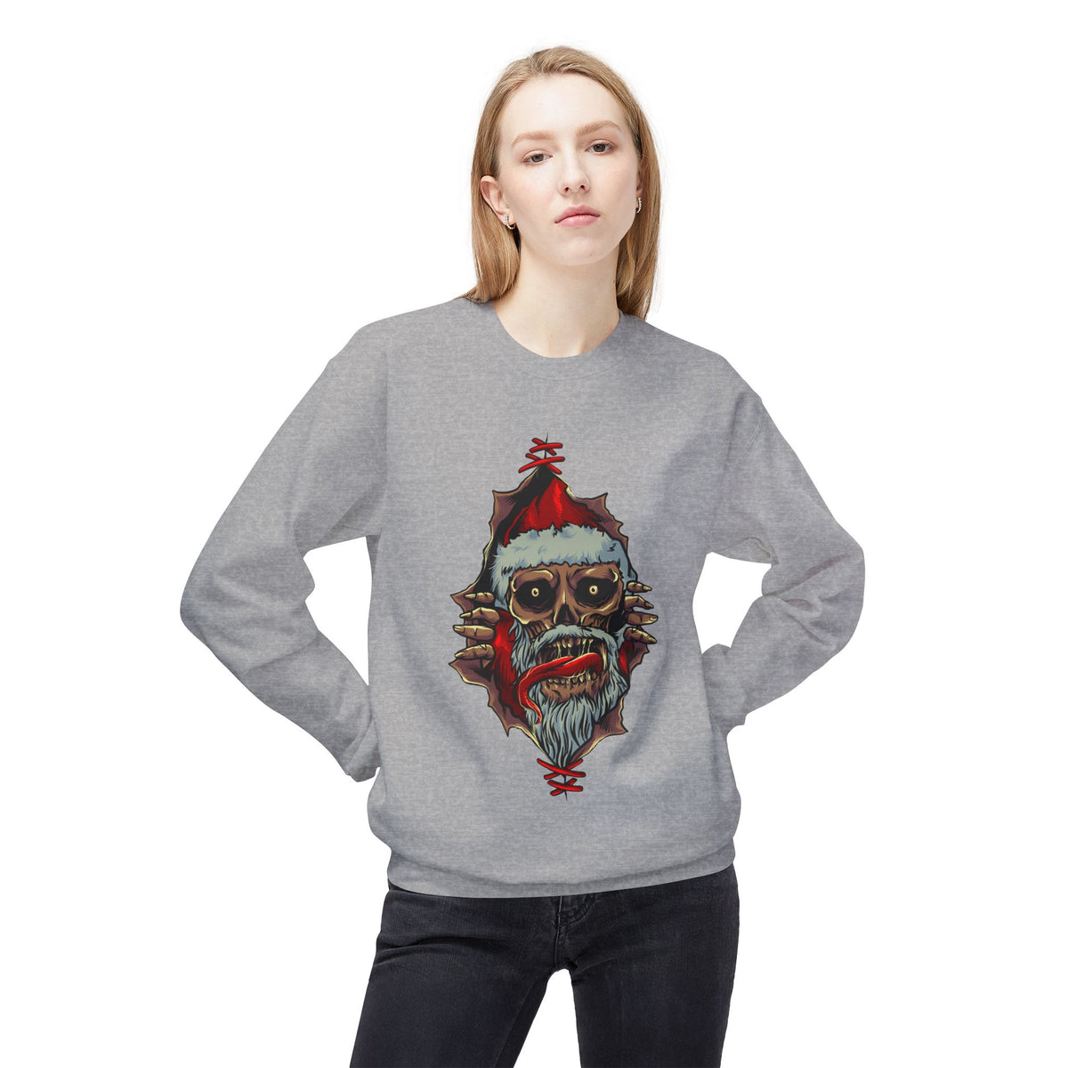 Skull Santa Crewneck Sweatshirt — Horror Christmas Graphic