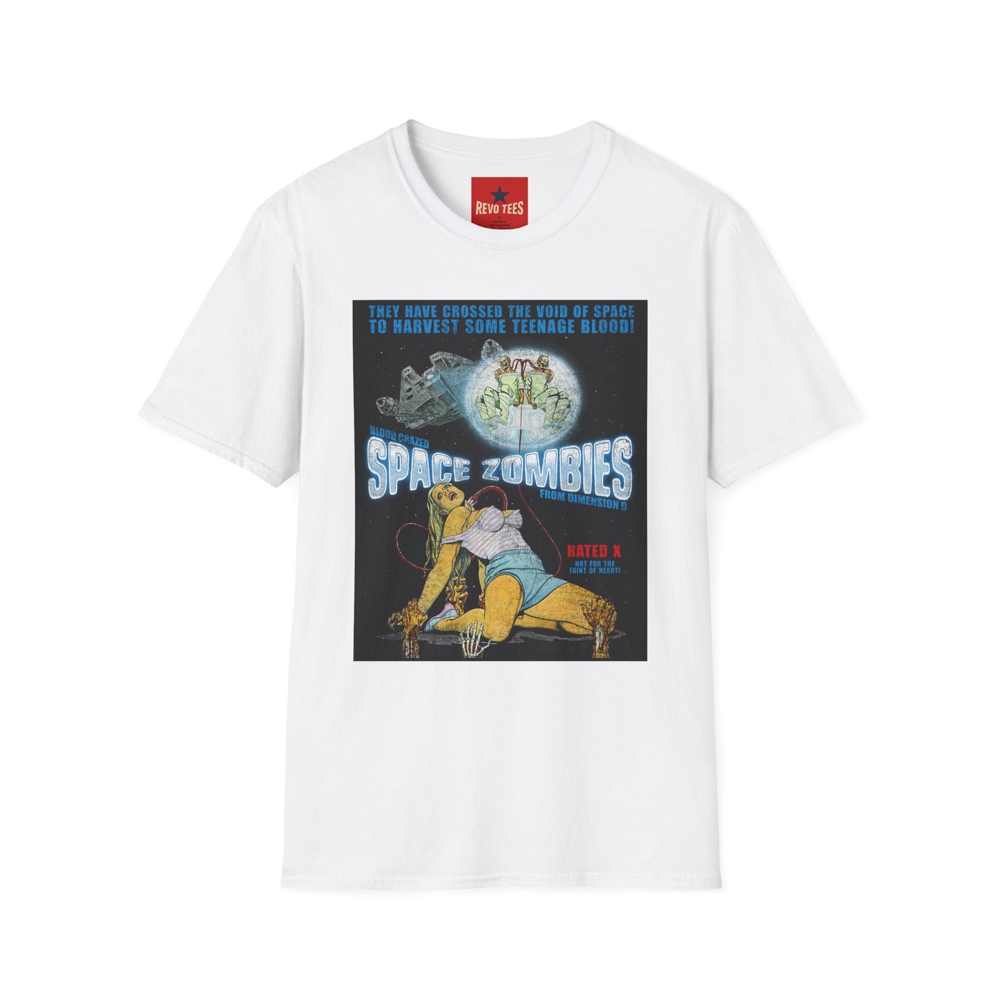 Space Zombies Retro Movie Poster T‑Shirt — Vintage Sci‑Fi Horror Tee (They Have Crossed the Void of Space to Harvest Some Teenage Blood)