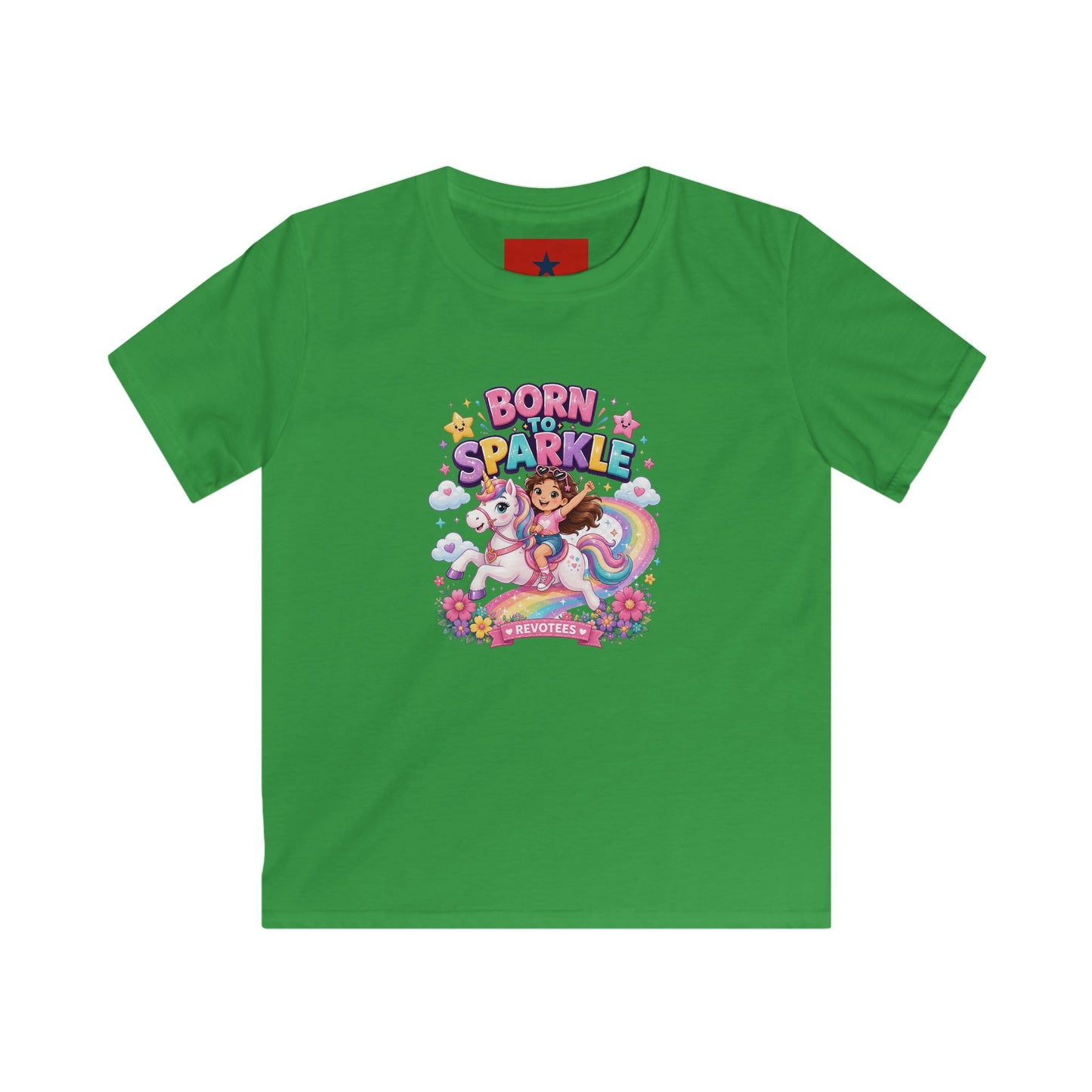 Kids Tee — "Born to Sparkle" Rainbow Unicorn Girl Shirt