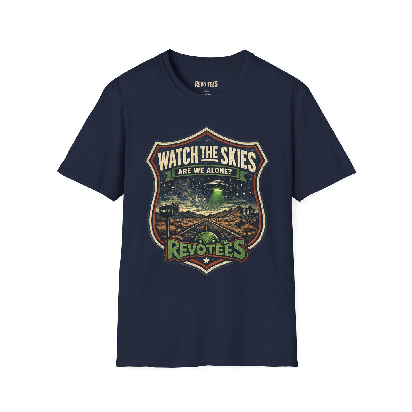 REVOTEES Watch the Skies T‑Shirt — “Are We Alone?” UFO Retro Graphic Tee