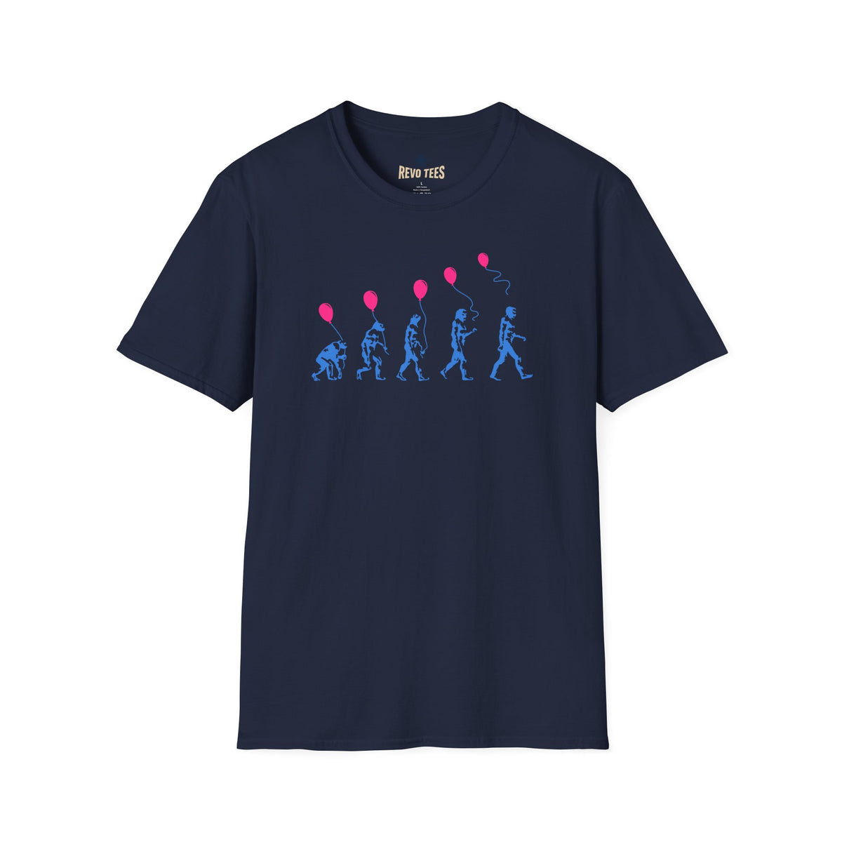 Revotees Evolution of Man Holding Balloon Funny Retro Evolution Graphic T-Shirt - alternate view 6
