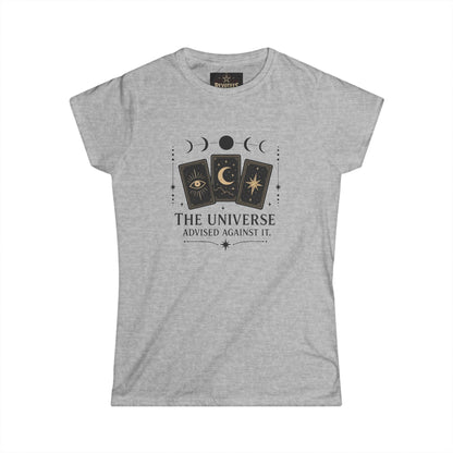 Women's Tee — 'The Universe Advised Against It' Tarot Moon Phase Graphic