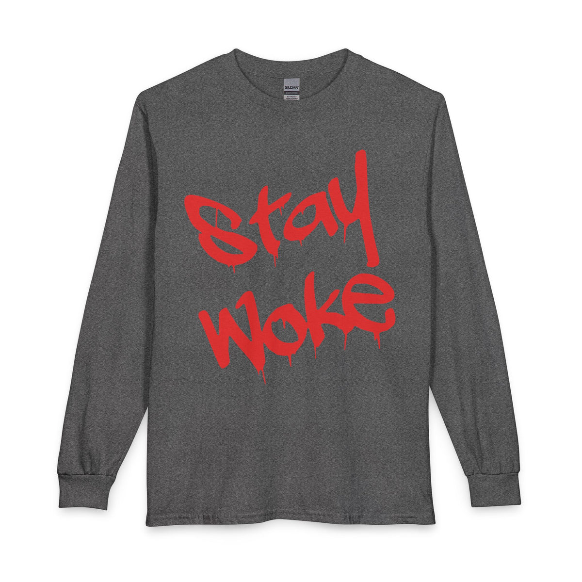 Stay Woke Long Sleeve Tee – Red Blood Graffiti Script Shirt