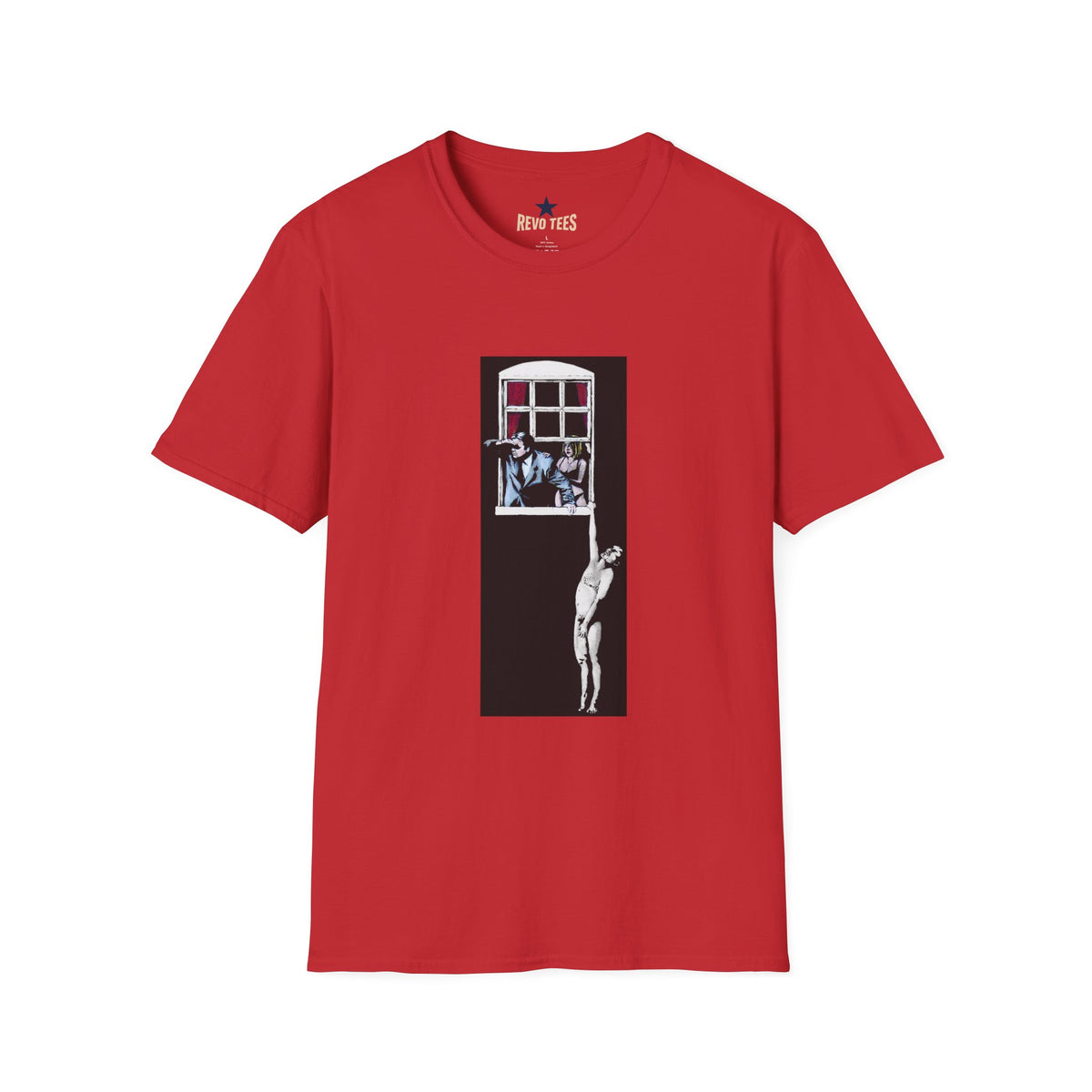 Revotees Banksy Window Watchers Graphic Vintage Couple Cat Illustration T-Shirt - alternate view 2