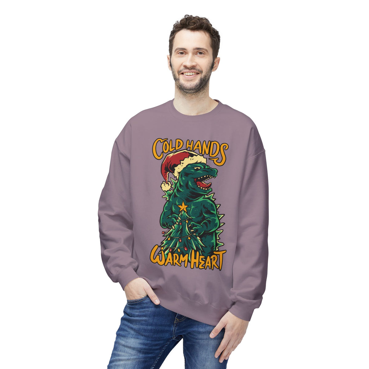 Christmas Godzilla - "Cold Hands Warm Heart" Holiday Crewneck Sweatshirt