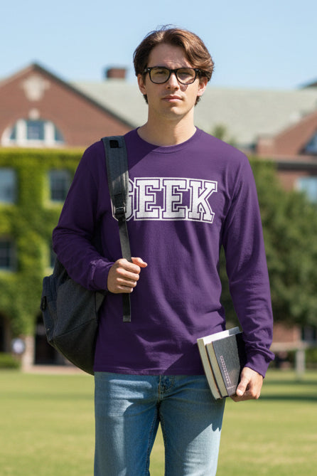 Revotees Geek Long-Sleeve Retro Collegiate Graphic T-Shirt - alternate view 9