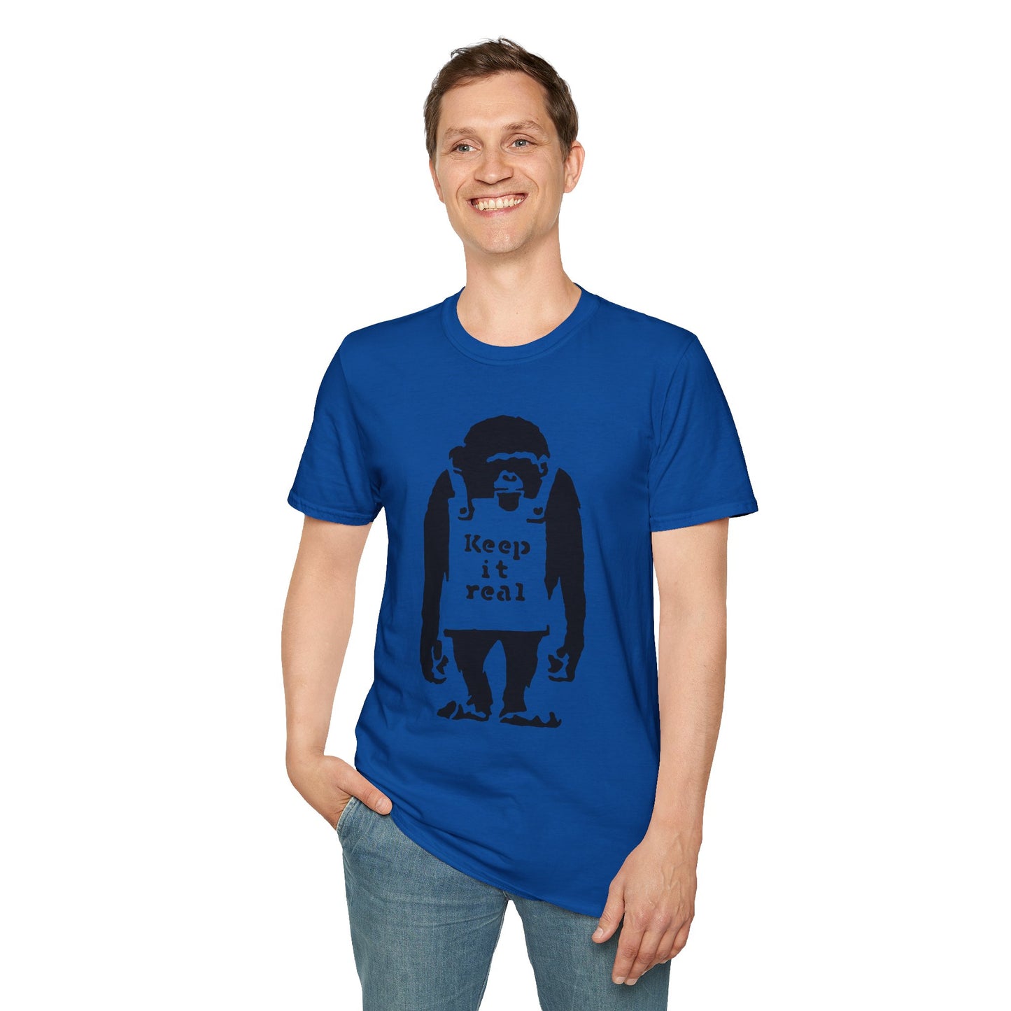 Banksy T‑Shirt — 'Keep It Real' Monkey Graphic Tee — Vintage Streetwear, Casual Gift