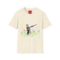 T-Shirt — Banksy Style Soldier with Childlike Doodle Flowers