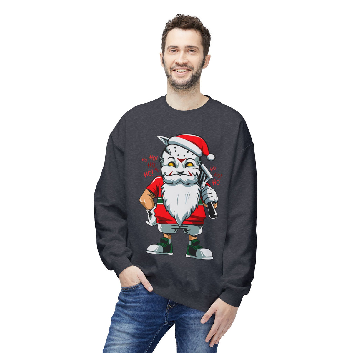 Santa Skull — Edgy Christmas Graphic Crewneck Sweatshirt