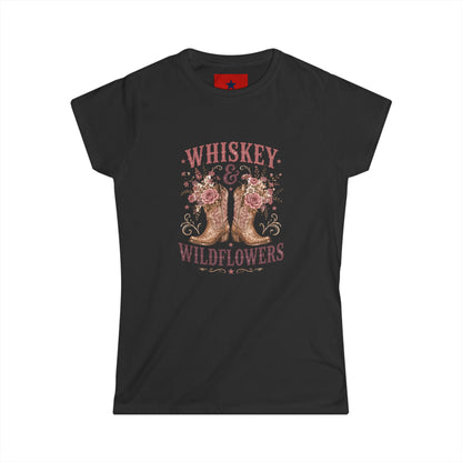 Whiskey & Wildflowers Women's Tee — Floral Cowboy Boots Graphic Shirt