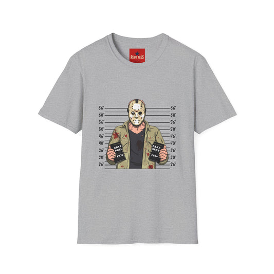 Hockey Mask Mugshot T-Shirt - Jason Voorhees Horror Movie Tee