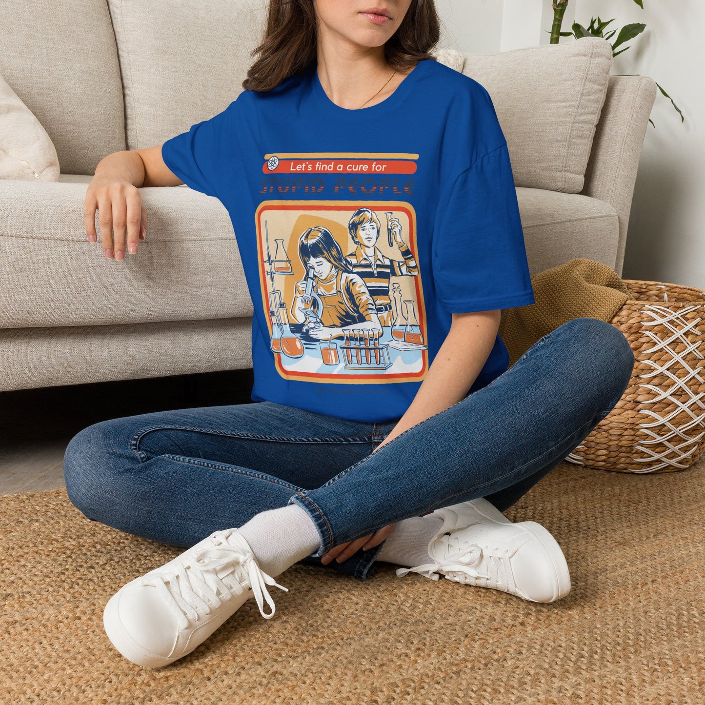 Retro Science Tee — "Let's Find a Cure for Stupid People" Graphic T-Shirt