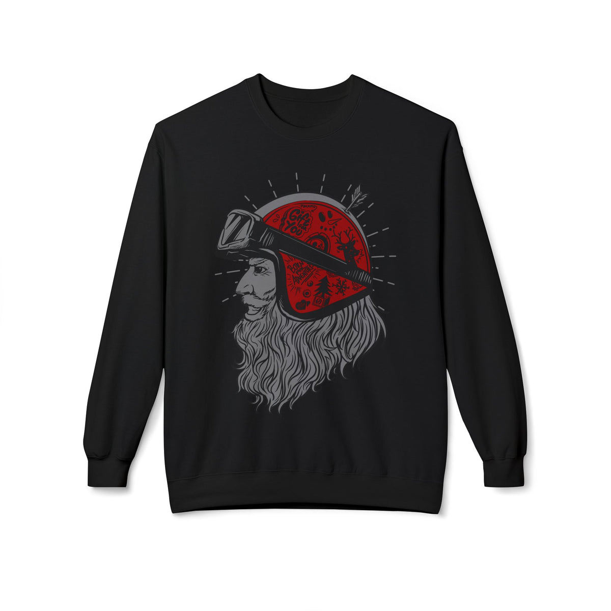Santa the Bearded Rider  – Red Helmet Moto Crewneck Sweatshirt
