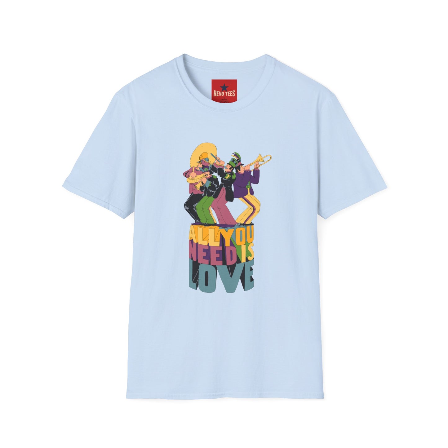 T-Shirt — Retro Jazz Band "All You Need Is Love" Graphic