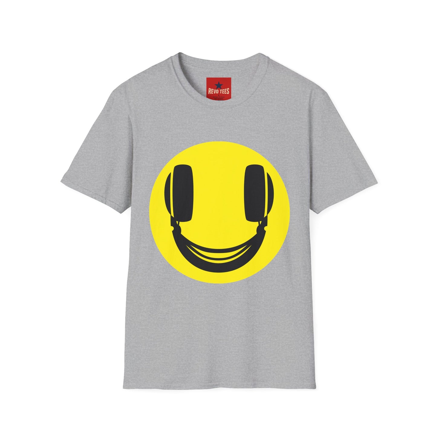 Smiley Face Headphones T-Shirt — Retro Music Lover Graphic Tee