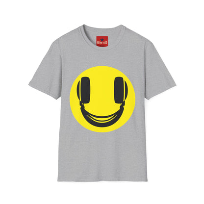 Smiley Face Headphones T-Shirt — Retro Music Lover Graphic Tee