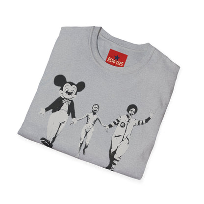 Banksy Graphic T-Shirt — Retro Satirical Parade Design