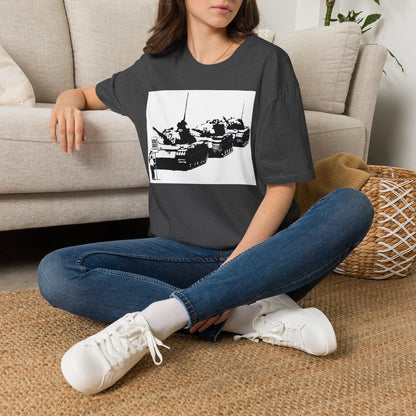 Banksy Tank Lineup Graphic T-Shirt — Stencil Military Tanks Design