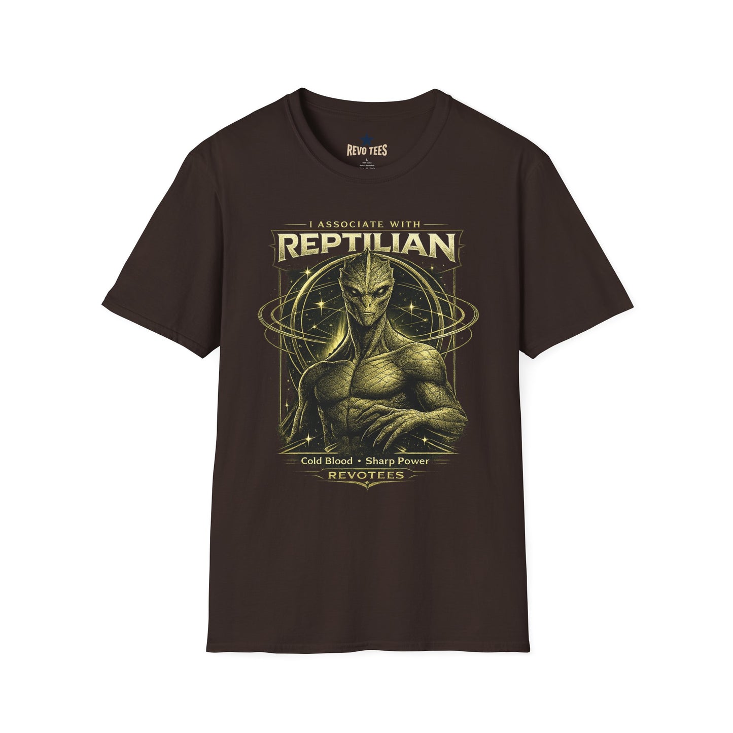 REVOTEES Reptilian Alien Graphic T‑Shirt — "I Associate With Reptilian" Sci‑Fi Tee