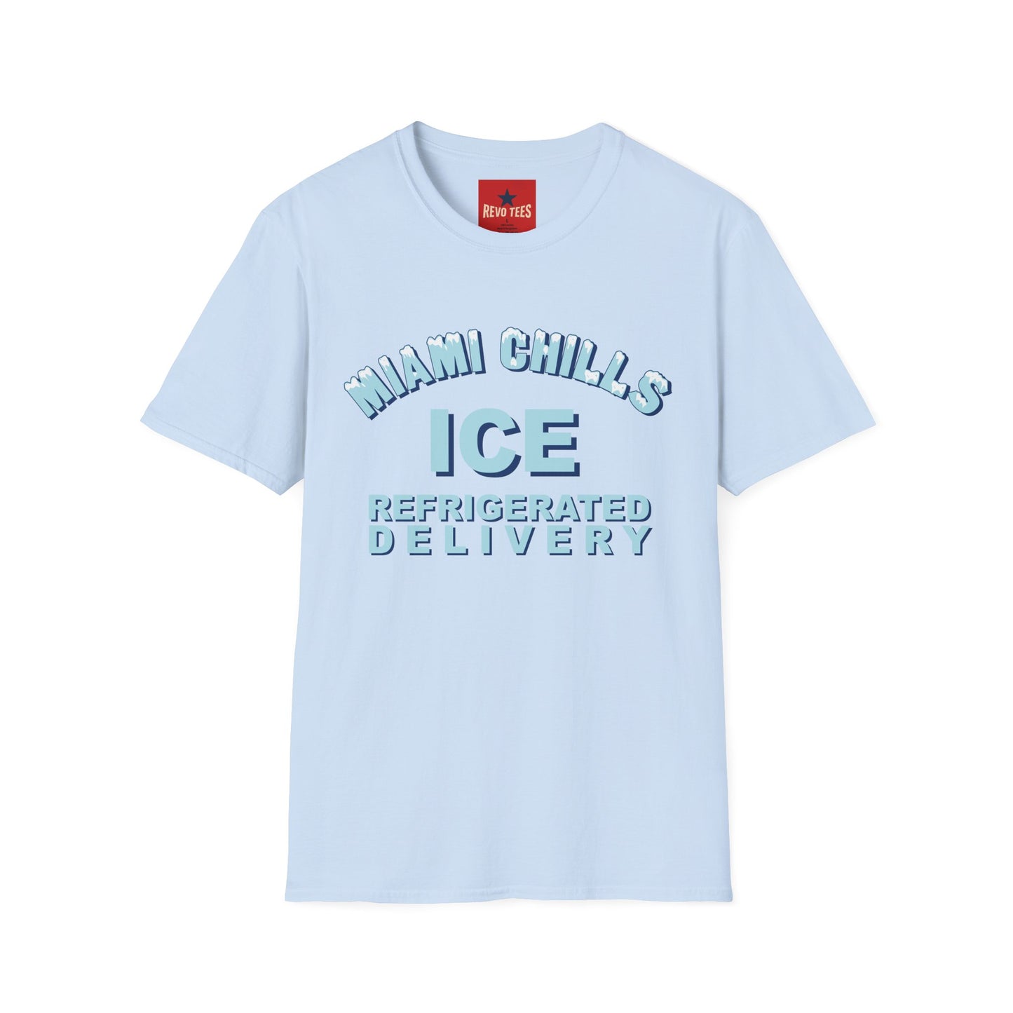 Miami Chills Ice Graphic T-Shirt — Retro Beach Vibes, Refrigerated Delivery Slogan