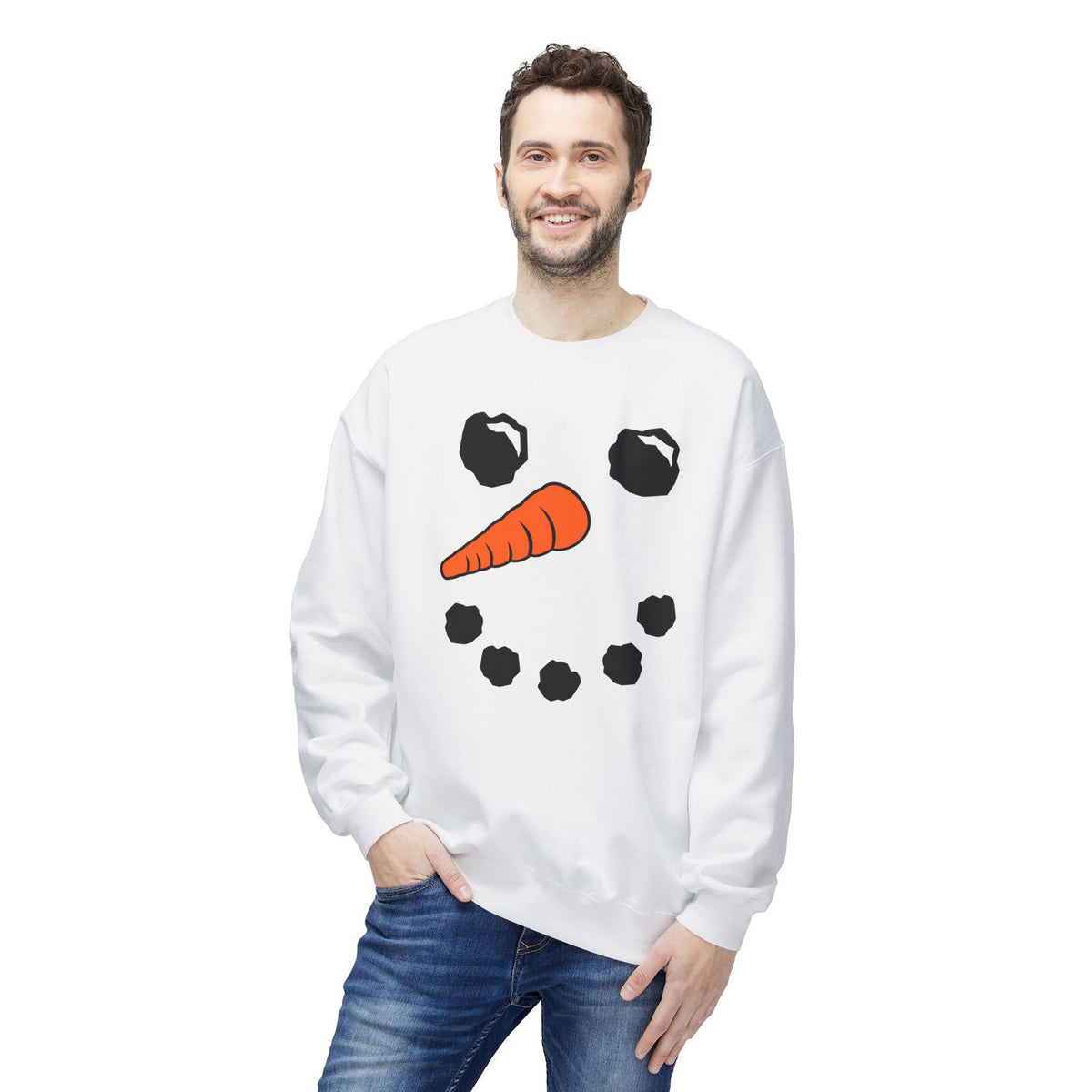 Snowman Face Crewneck Sweatshirt — Cute Winter Holiday Pullover