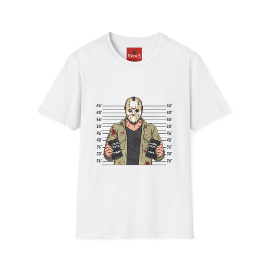 Hockey Mask Mugshot T-Shirt - Jason Voorhees Horror Movie Tee